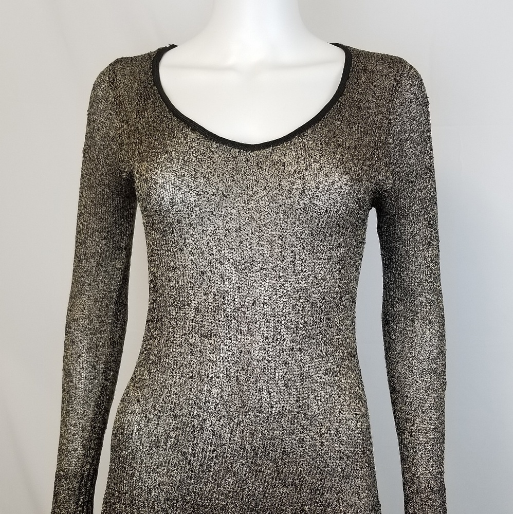 Bebe Sheer Black Gold Metallic Top Small